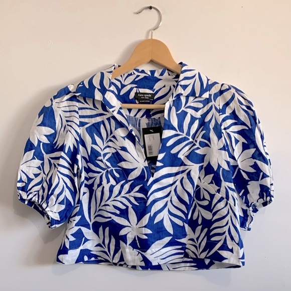 BNWT Kate Spade Tropical Foliage Puff Sleeve Top size Xs - Picture 3 of 4